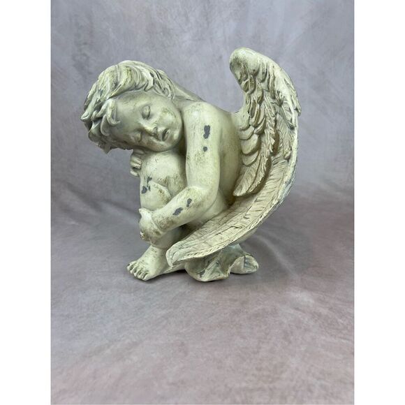 Vintage Sleeping Cherub Statue Guardian Angel Large Worn Finish - Picture 1 of 6